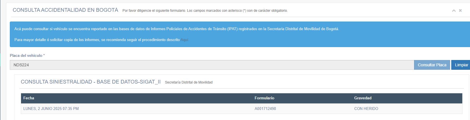 Consulta SIGAT accidente de tránsito